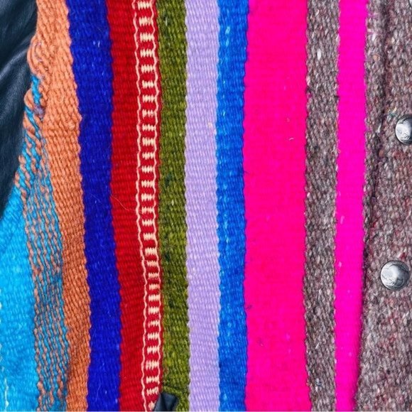 vintage Roper rodeo blue blanket /woven tapestry jacket coat leather like sleeve - Picture 2 of 10